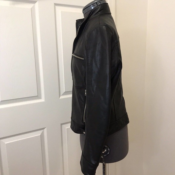 Women’s Genuine Leather Moto Jacket Medium, Black, by Mossimo - Picture 13 of 16